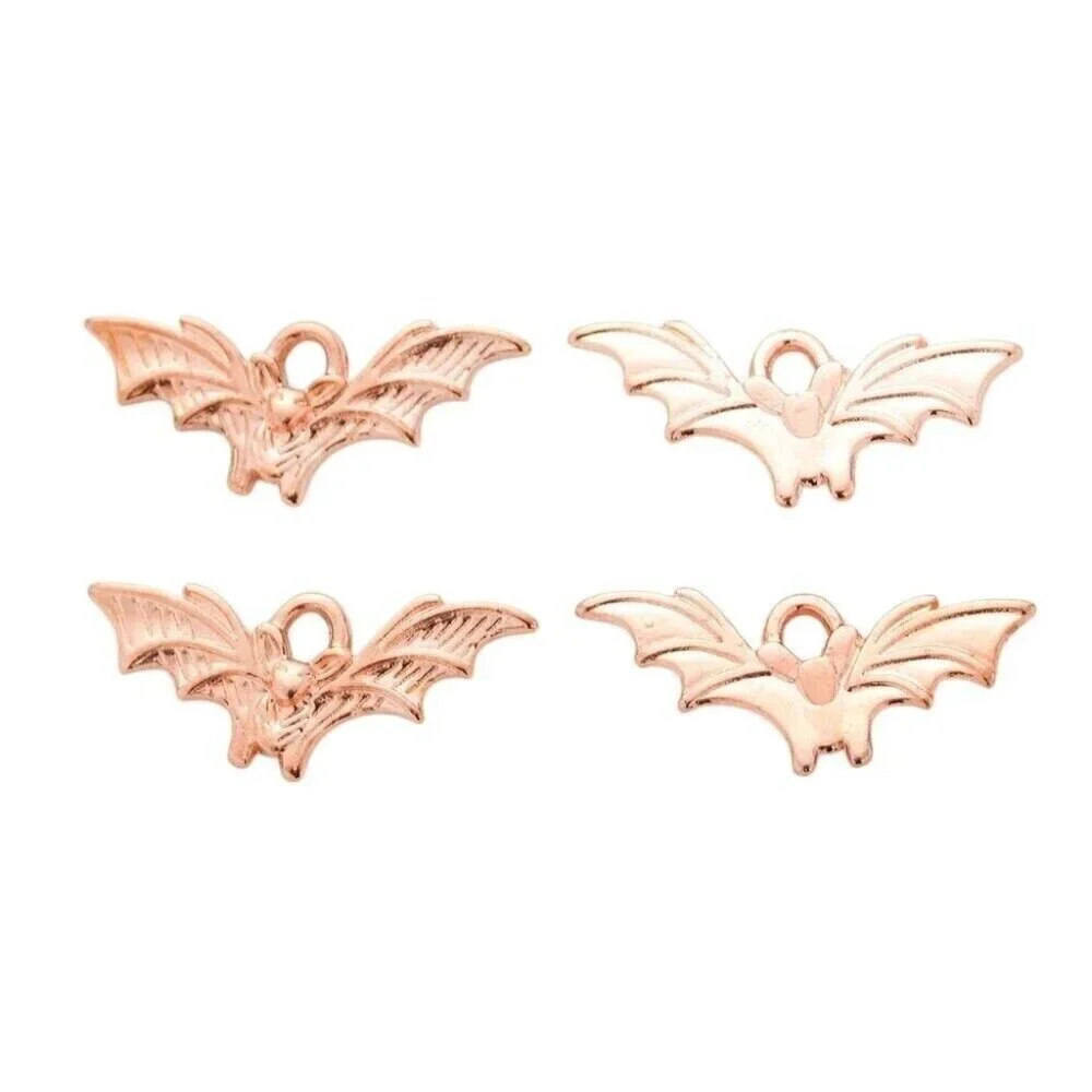 10 Gothic Vampire Bat Rose Gold 21x9mm Flying Winged Goth Horror Charms